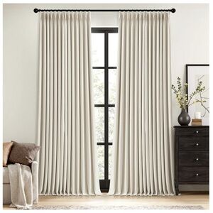 100% Blackout Natural Linen Drapes ‘Pinch Pleated’ 40x84” (2 panels)